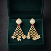 Gold chandelier earrings in velvet box