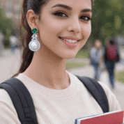 PinkWynk Green Stone Pearl Drop Silver Earrings