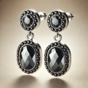 DALL·E 2026-01-18 00.16.20 - High-quality, photorealistic product showcase image of a pair of silver-toned drop earrings with faceted black stones, inspired by the attached refere