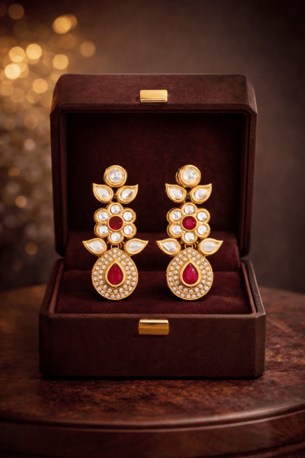 Kundan earrings in velvet box