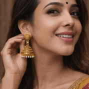 PinkWynk Antique Gold Pearl Drop Jhumka Earrings