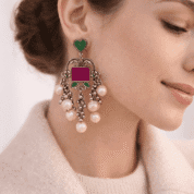 PinkWynk Oxidized Silver Pearl Drop Earrings