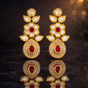 kundan earrings with ruby reflection