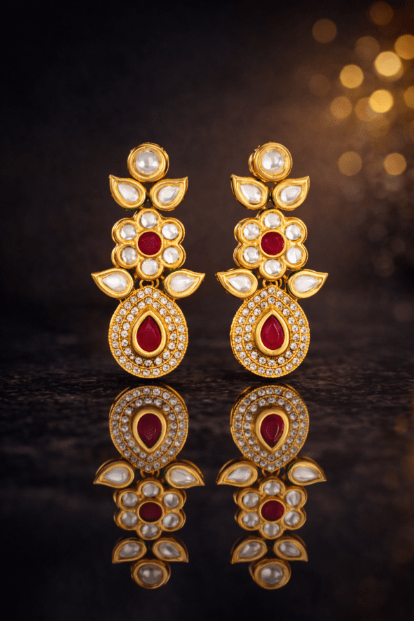 kundan earrings with ruby reflection