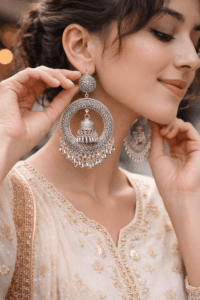 PinkWynk Oxidized Silver Chandbali Jhumka