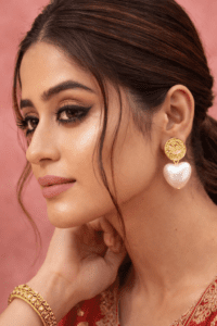 PinkWynk Classic Gold Coin Pearl Heart Earrings