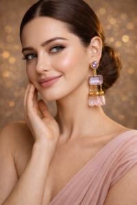 PinkWynk Drip Art Gold Embellished Earrings