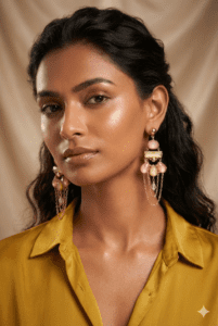 PinkWynk Stone Long Drop Gold Earrings