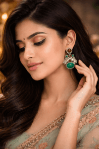 PinkWynk Oxidized Silver Oval Stone Ethnic Earrings