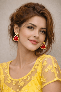 PinkWynk Red Triangle Stone Gold Stud Earrings