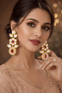 Pinkwynk Ruby Bloom Kundan Drop Earrings