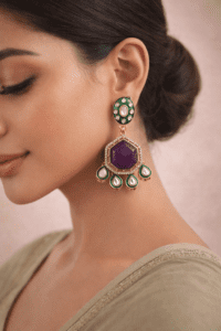 Pinkwynk Royal Purple Kundan Stud Earrings
