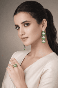 PinkWynk Green Kundan Triangle Drop Earrings