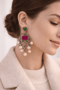 PinkWynk Oxidized Silver Pearl Drop Earrings